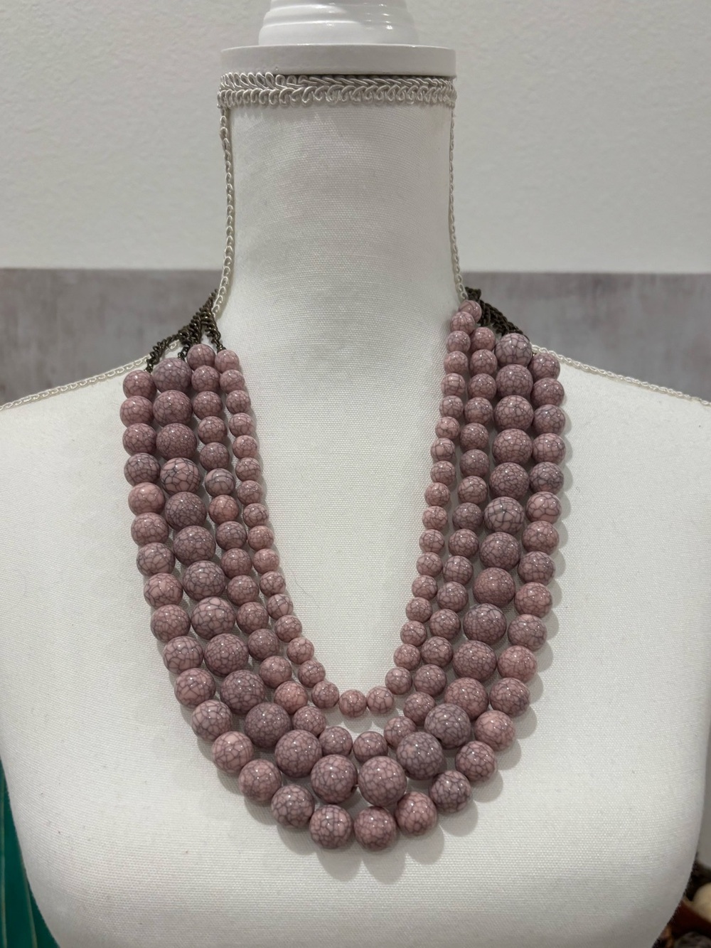 Multi-Strand Dusty Rose Stone Bead Necklace - Women Jewelry